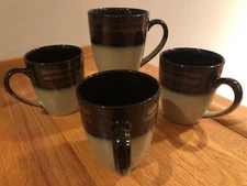 Sonoma Life + Style Aztec 4" Coffee Mugs Beige and Dark Brown Set of 4