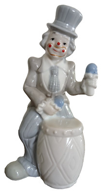 Porcelain Llardro Style Clown Playing Drums Figurine 6.74'' Tall Vintage