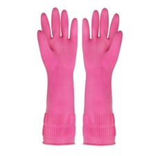REUSABLE PINK WATERPROOF RUBBER LATEX GLOVES FOR KITCHEN/CLEANING/GARDENING