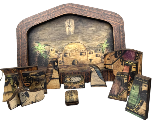 Wooden Christmas Jigsaw Puzzle Nativity Scene Wood Burned Handcrafted Design - Picture 3 of 6