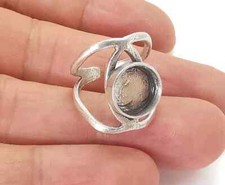 Ring setting resin blank cabochon inlay mounting Adjustable Silver Brass G25976