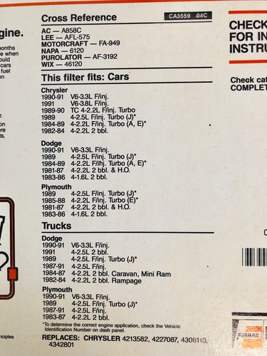 FRAM Air Filter CA3559 Car Truck Vintage Chrysler Dodge Plymouth FA949 AF3192 - Picture 3 of 6