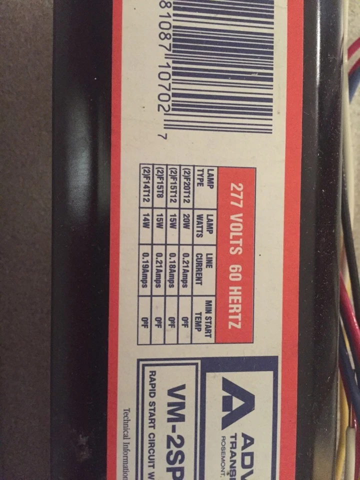 Lastre fluorescente Advance VM-2SP20-TP F20T12 2 lámparas 277V Foto 4 de 4