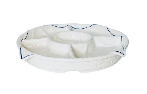 VTG Shafford LE BISTRO Hand Painted White Blue Divided Square Crudite Platter - Picture 3 of 10