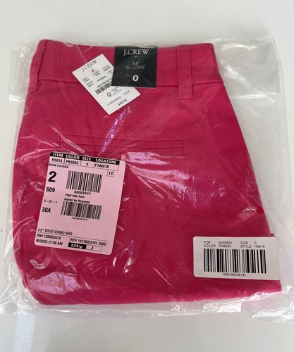 NWT J.Crew Factory Mid Rise 3.5" Classic Chino Shorts - Neon Fuchsia - Sz 0 - Picture 2 of 8