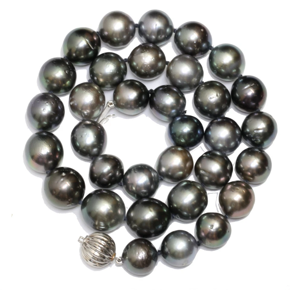 Collar De Perlas De Tahití 14 - 12 Mm 14K Oro Blanco 18"1/2 - Imagen 3 de 3