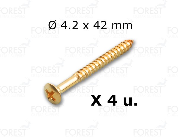 Guitar neck joint screws 4.2 x 42 mm oval head gold, set of 4