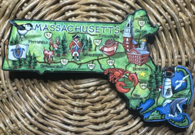 Massachusetts State Map Topography Collectible Refridgerator Travel Magnet