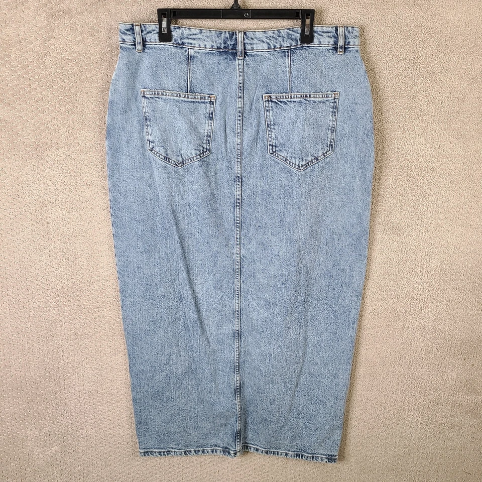 Asos Skirt Womens 14 Blue Denim Acid Wash Long Maxi High Slit Curvy Stretch - Image 4 of 4