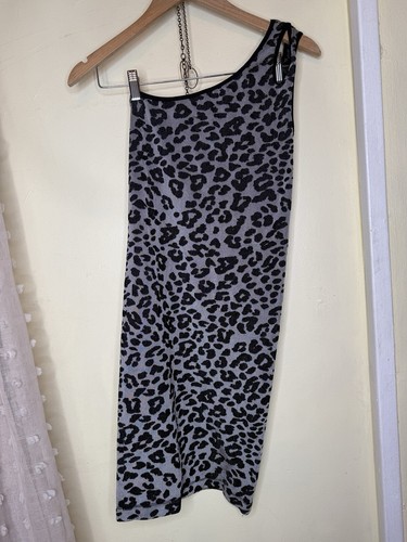 Bebe Y2K Cheetah Print Dress Size Medium/Large Grey Midi One Strap Asymmetrical - 第 5/5 張圖片