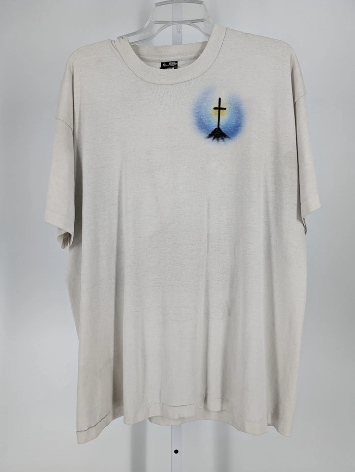 Camiseta De Colección Años 80 90 5050 Papel Fino Desteñido Punk Aerógrafo Jesús Cruz Golpeada  Foto 2 de 4