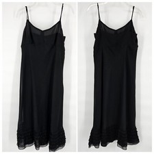 Ann Taylor Loft Midi Slip Dress Y2K 10 Black LBD Ruffled Hem Lined Sleeveless