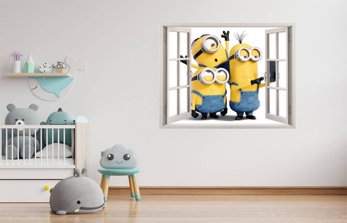 Minions 3D Wallpaper Decal, Despicable me Window View Wall Art, Pixar Movie - Picture 2 of 5