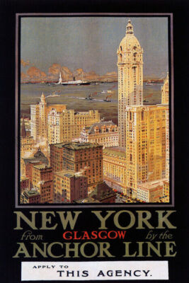 NEW YORK CITY FROM GLASGOW BY THE ANCHOR LINE USA TRAVEL VINTAGE POSTER REPRO