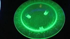Depression Uranium Glass Green Footed Bowl Floral Etched
