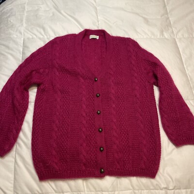 United Colors Of Benetton Pink Fusia Mohair 1980 s Sweater Cardigan Size Large