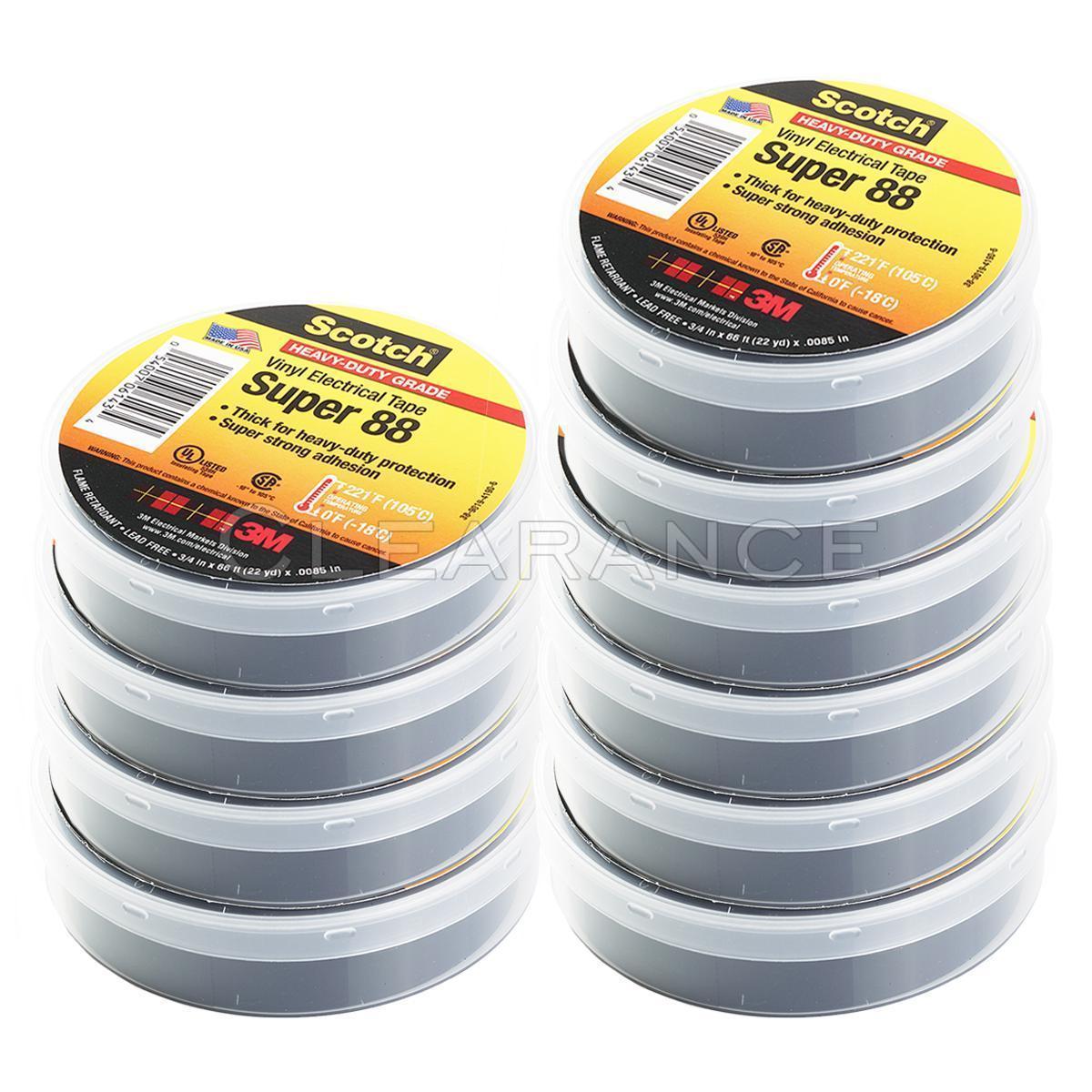 10 Rolls 3M Scotch Vinyl Electrical Tape Super-88, 3/4 in x 66 ft