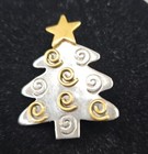 Signed HOB Mexico Sterling Silver Christmas Tree Gold Ornaments Brooch Pendant