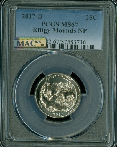 2017 D EFFIGY MOUNDS QUARTER PCGS MS67 PQ 2ND FINEST GRADE MAC SPOTLESS .  - Picture 1 of 2
