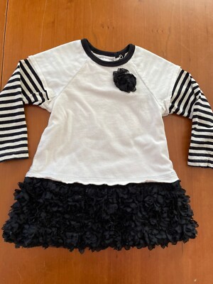 Eliane et Lena(Taille 0) Black/Ivory Cotton Knit  Embellished Dress-9Mos
