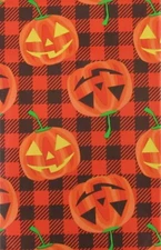 Jack-O-Lanterns on Orange and Black Check Vinyl Flannel Back Tablecloth Var Size