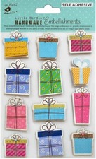 Gifts Galore, birthday, glitter, 3D scrapbook stickers 12/pk - Little Birdie
