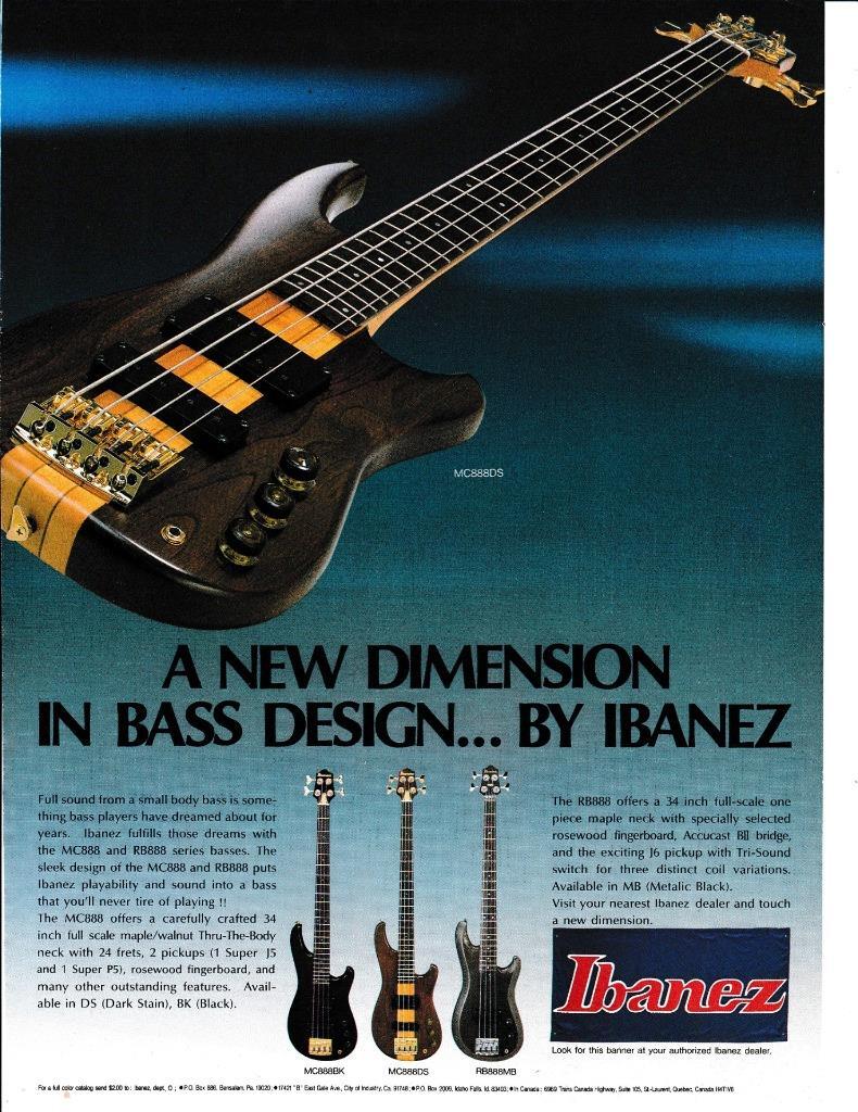 1984 Ibanez Bass Guitar MC888DS Print-Ad/ MC888BK & RB888MB | eBay