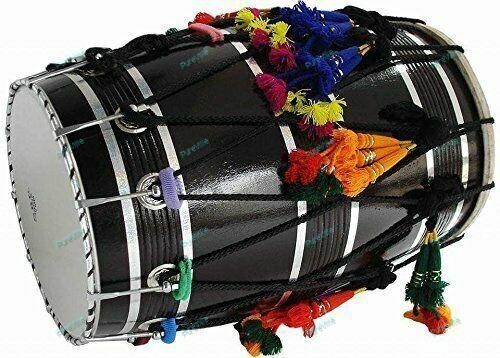Bhangra Mango Wood Punjabi Dhol Black Surface Free Padded with Case - Picture 3 of 10