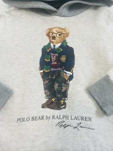 Polo Ralph Lauren Kids Boys Polo Bear Fleece Ivory/Gray Hoodie Sweatshirt Sz 4T - Picture 3 of 5