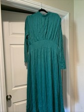 Farm Rio Brown Dark Green Maxi Dress Long Sleeve XL