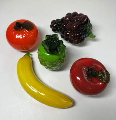 Art Glass Fruit Set of 5 Multicolor Apple Banana Grapes Orange Pineapple