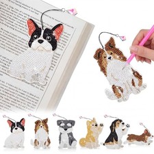 Ireer 6 Pcs Dog 5d Diamond Art Bookmarks for Adult DIY Painting Kit