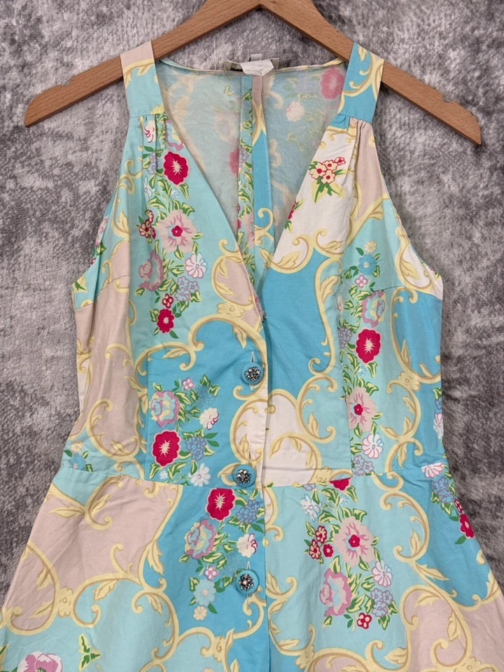 Vestido Blumarine 44/Estados Unidos Grande Mujer Barroco Floral Patrón SS 2001 Pasarela Midi Foto 2 de 4