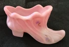 Vintage Fenton Pink Swag Glass Slipper Shoe Hand Paint Floral Swirl Gold Detail
