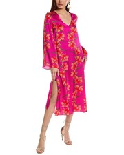 Borgo De Nor Phoenix Hammered Satin Silk Midi Dress Women's Green Uk 10/ Us 6