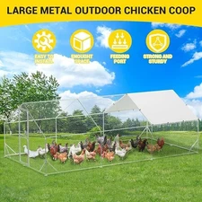 Large Metal Chicken Coop Poultry Cage w/ Waterproof Cover for Outdoor Backyard