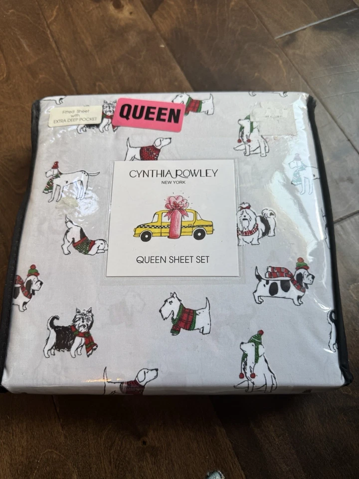 Cynthia Rowley 圣诞狗大号床单套装假日冬季毛衣围巾 X 深 — 第 2/3 张图片