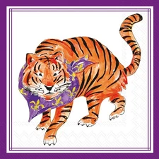 Purple Prowling Tiger Hometown Pride Cocktail Napkin 5"x5", Sports Mascot