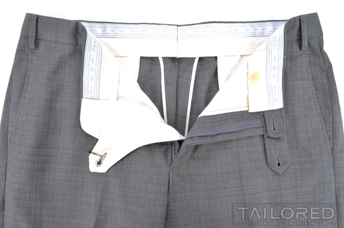 ZANELLA Devon Solid Gray 100% Wool Mens Flat Fron… - image 3