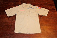 Boy Scouts of America BSA Youth Shirt Tan Medium 100 Supplex Nylon Sewn Patches