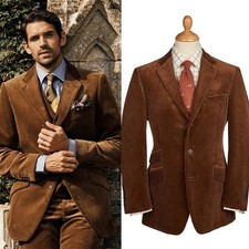 Corduroy Men Suits Regular Fit Formal Notch Lapel Single Breasted Flap Pocket