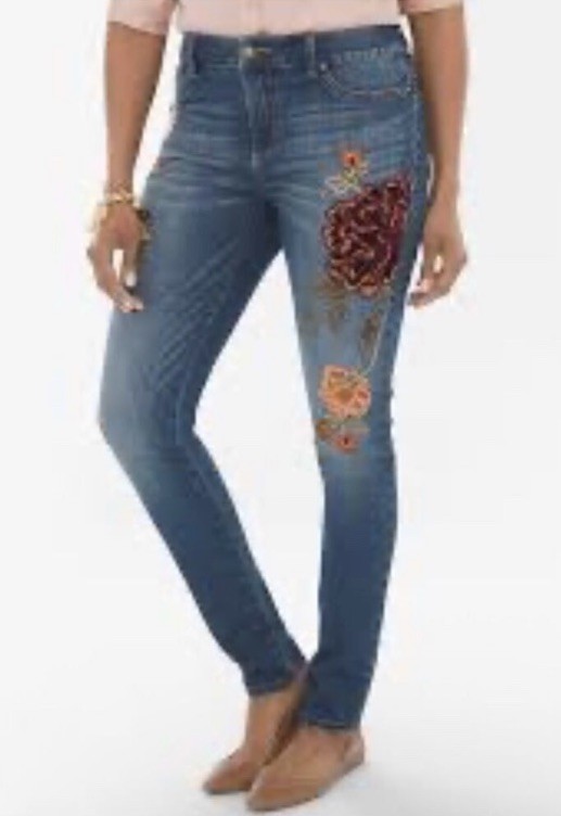 Chico’s Women’s Floral Embroidered Blue Jegging Jeans, Size 2R