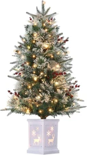 3 Ft Pre-Lit Christmas Tree, Artificial Christmas Tree with Lighting Elk Base, X
