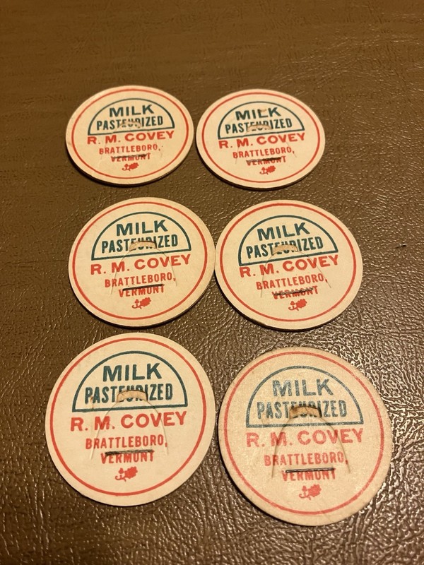 Lot of 6 R.M.Covey Brattleboro,VT.Milk Caps 