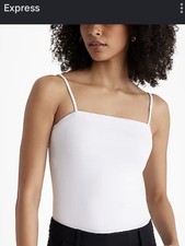 Express Beige One Piece Bodysuit Stretch Adjustable Straps Opaque Size M