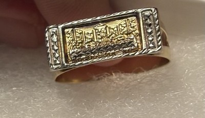 10k White Gold & Gold BAYAM Men's Last Supper Jewelry Ring Size 10 NEW