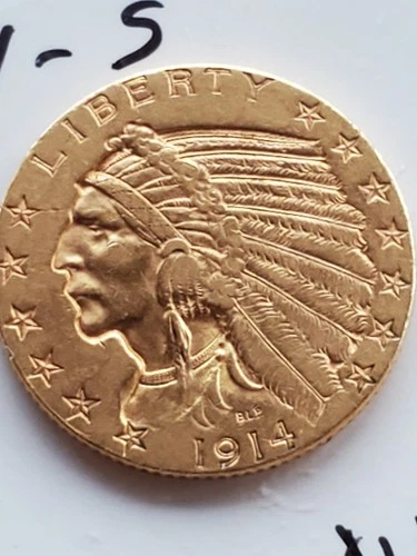 1914 S Indian head 5 dollar GOLD COIN about uncirculated high condition details