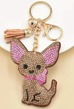 Chihuahua Chi Dog Rhinestone Bag Charm Keychain Fob Car SALE HELPS DOGS CATS