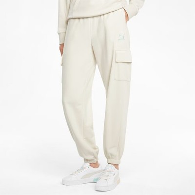 PUMA Women's CLSX Cargo Sweatpants Joggers ivory glow-gloaming Size L/ BNWT