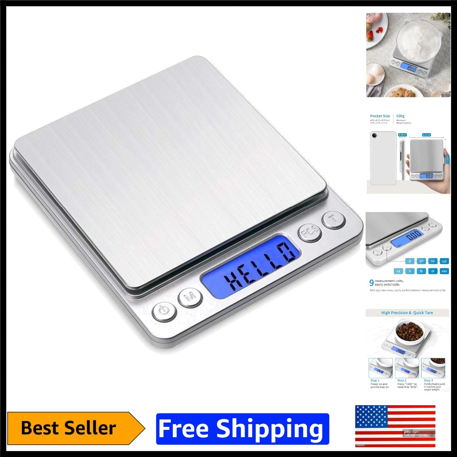 Portable Digital Food Scale with Backlit LCD Display - 500g Capacity